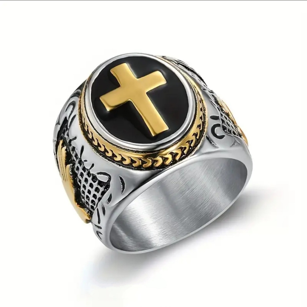 Men's Silver and Gold Cross Ring...NWOT